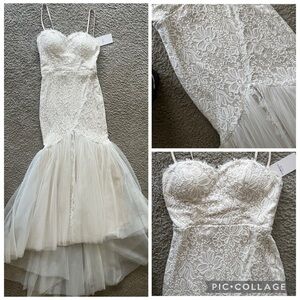 Ever Pretty White Lace Mermaid Bridal Gown with Tulle Flounce